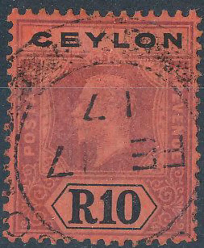 Ceylon 1912/25 10R KGV Die I used, slight rubbing. ... Image 1++