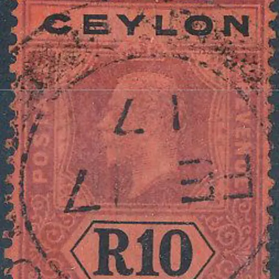 Ceylon 1912/25 10R KGV Die I used, slight rubbing. ...