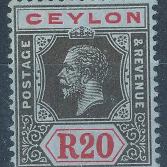 Ceylon 1912/25 20R black & red on blue MLH with ...