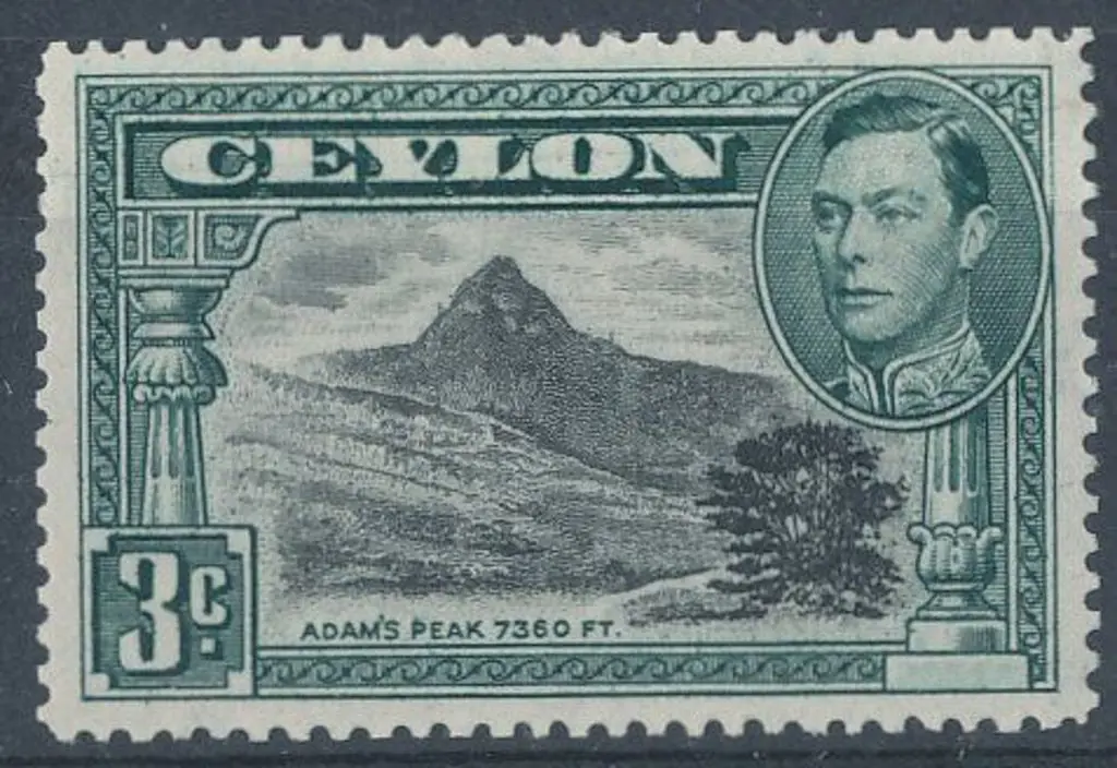 Ceylon 1941 3c black & deep blue green KGVI. Perf. ... Image 1++
