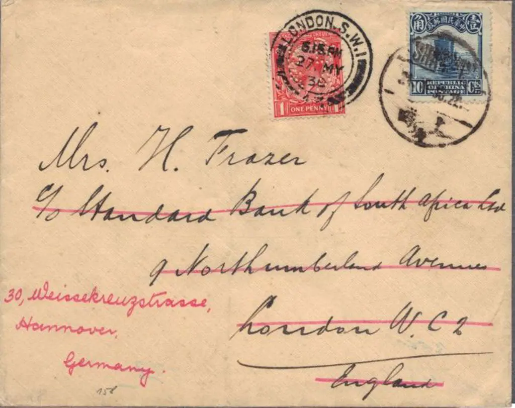 China 1930 cover bearing 10¢ Junk to addressee at ... Image 1++