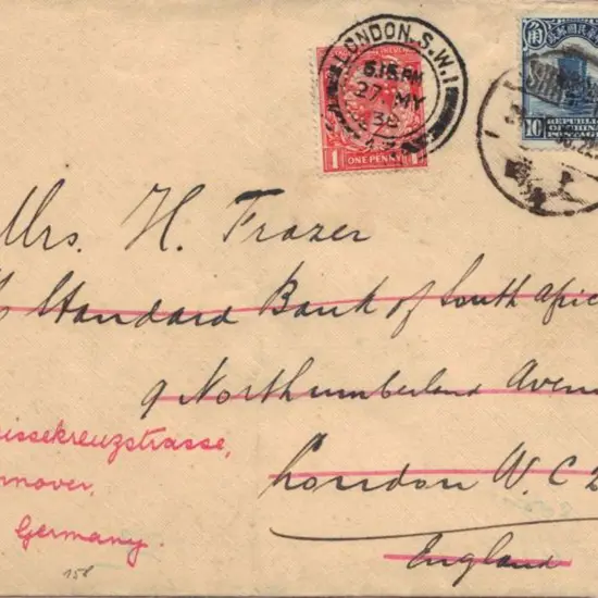 China 1930 cover bearing 10¢ Junk to addressee at ...