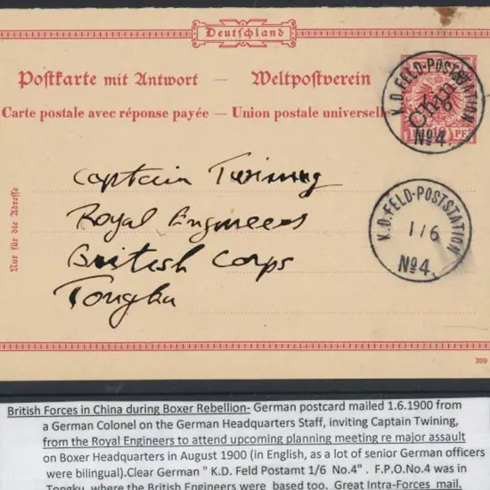China 1900 10pf with 45° China ovpt tied  by K.D. ...