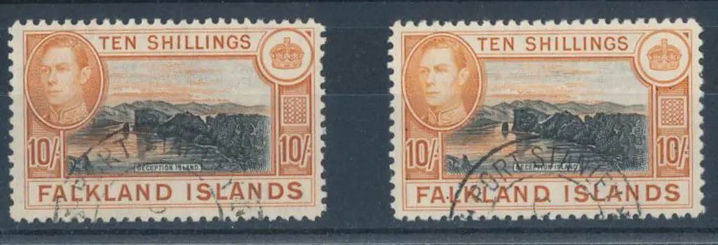 Falkland Islands 1938/50 10/- orange brown & ... Image 1++