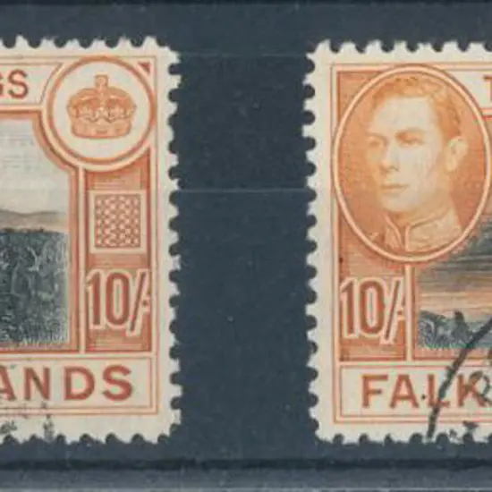 Falkland Islands 1938/50 10/- orange brown & ...
