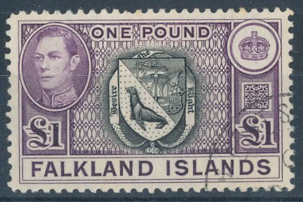 Falkland Islands 1938/50 £1 black & violet. F/U SG ... Image 1++