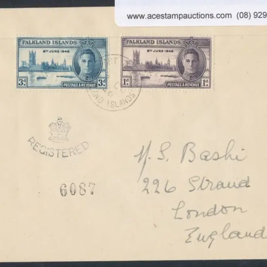 Falkland Islands 1946 Victory pair on Registered ...