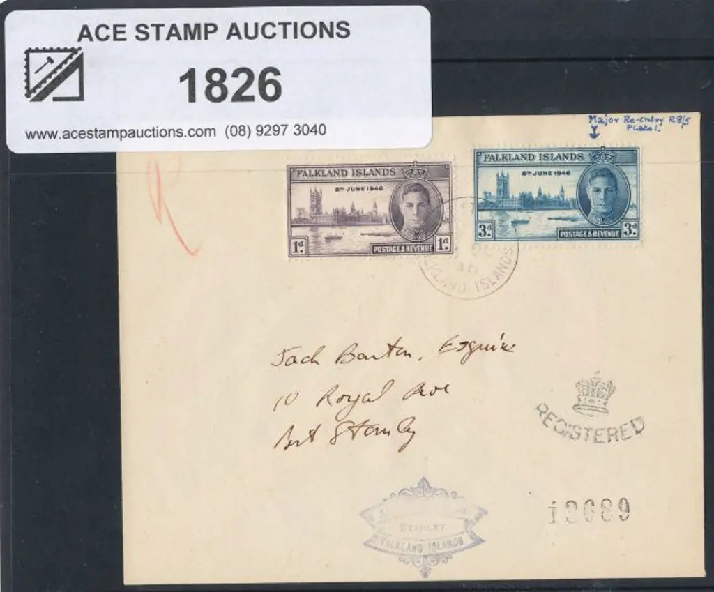 Falkland Islands 1946 Victory pair on Registered ... Image 1++