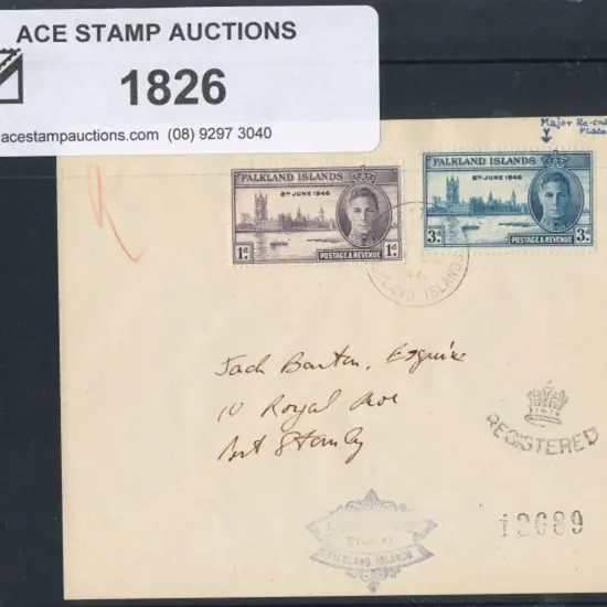 Falkland Islands 1946 Victory pair on Registered ...