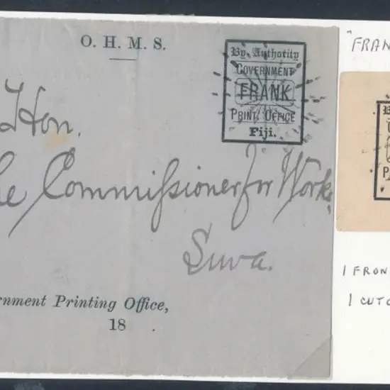 Fiji Govt Frank stamps, one on piece & the other ...