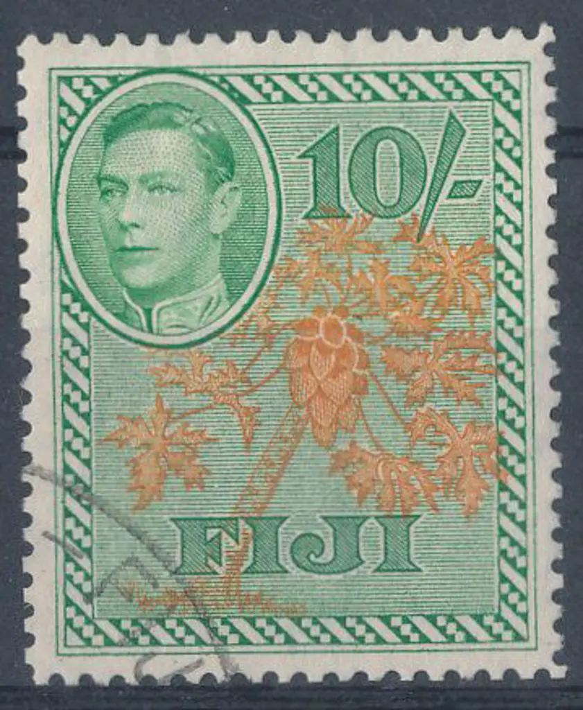 Fiji 1950 10/- Paw-paw F/U. SG 266a Cat. £40 Image 1++