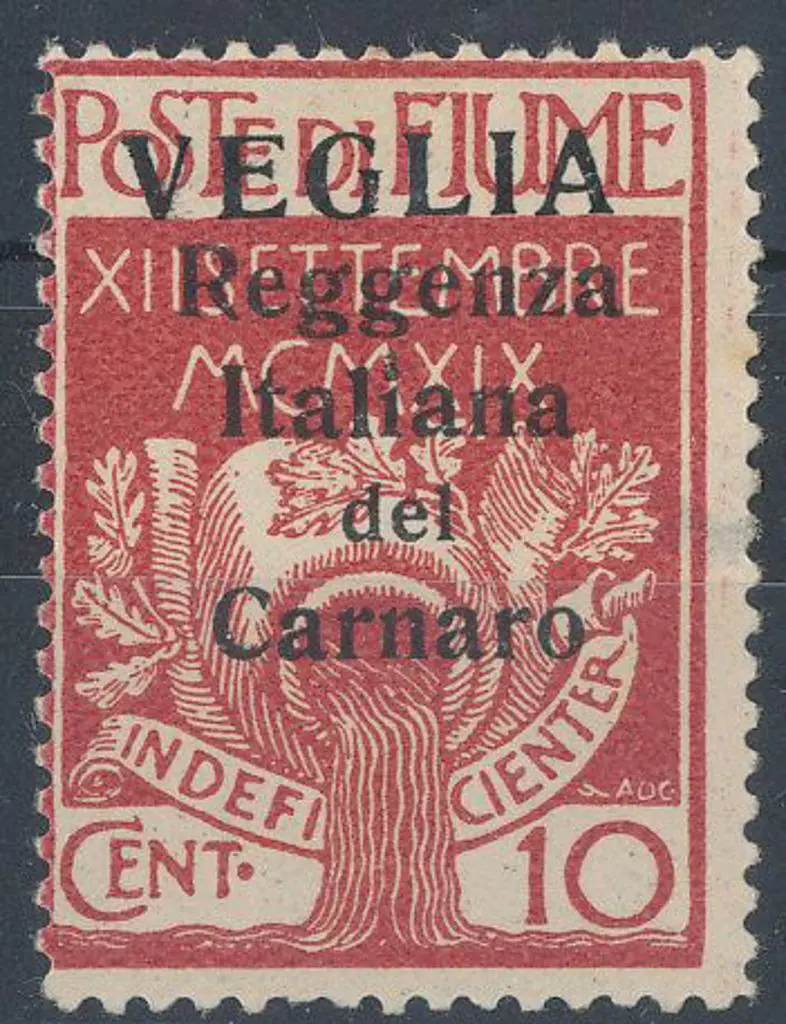 Fiume "VEGLIA" large letters ovpt on 10¢ red. Thin ... Image 1++