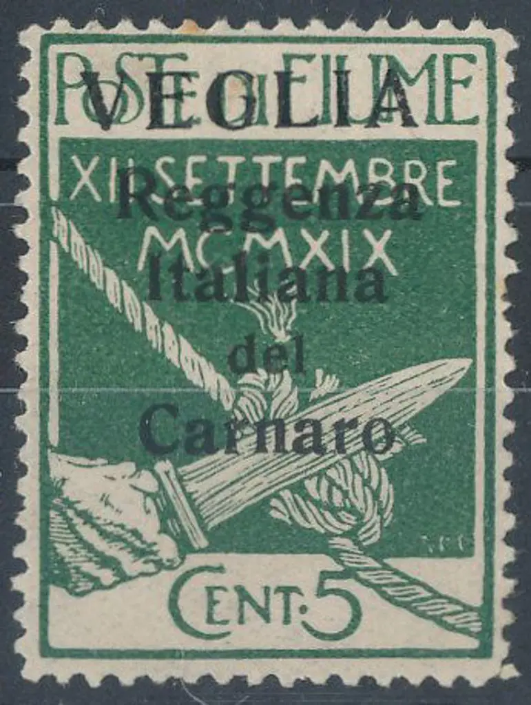 Fiume "VEGLIA" large letters ovpt on 5¢ green. ... Image 1++