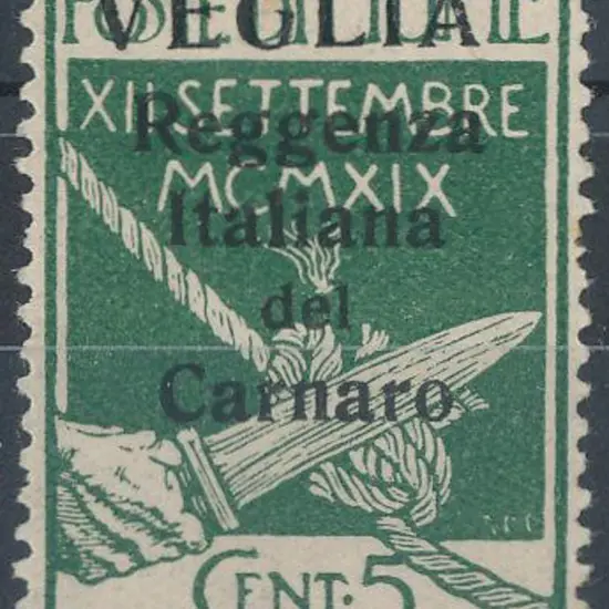 Fiume "VEGLIA" large letters ovpt on 5¢ green. ...