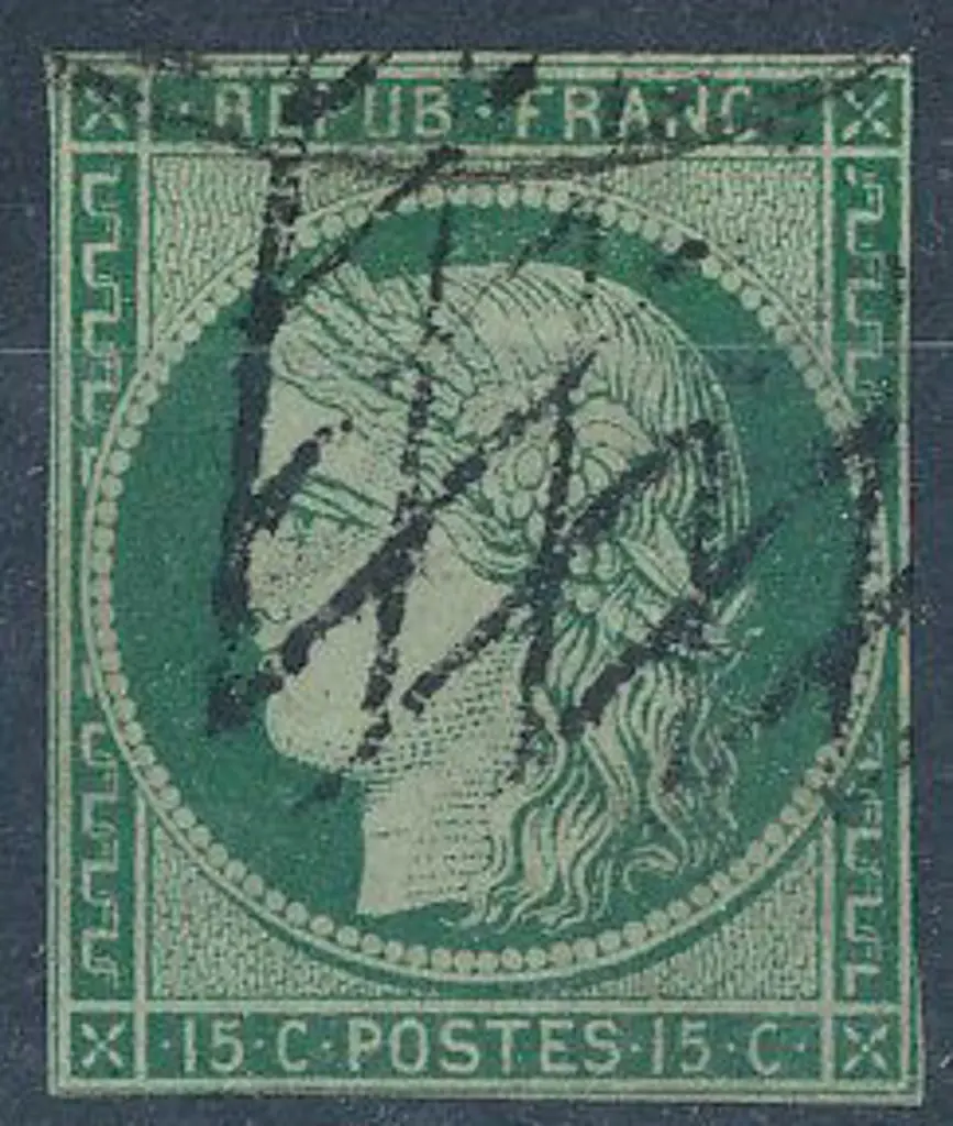 France 1849 15¢ green on bluish green with close ... Image 1++