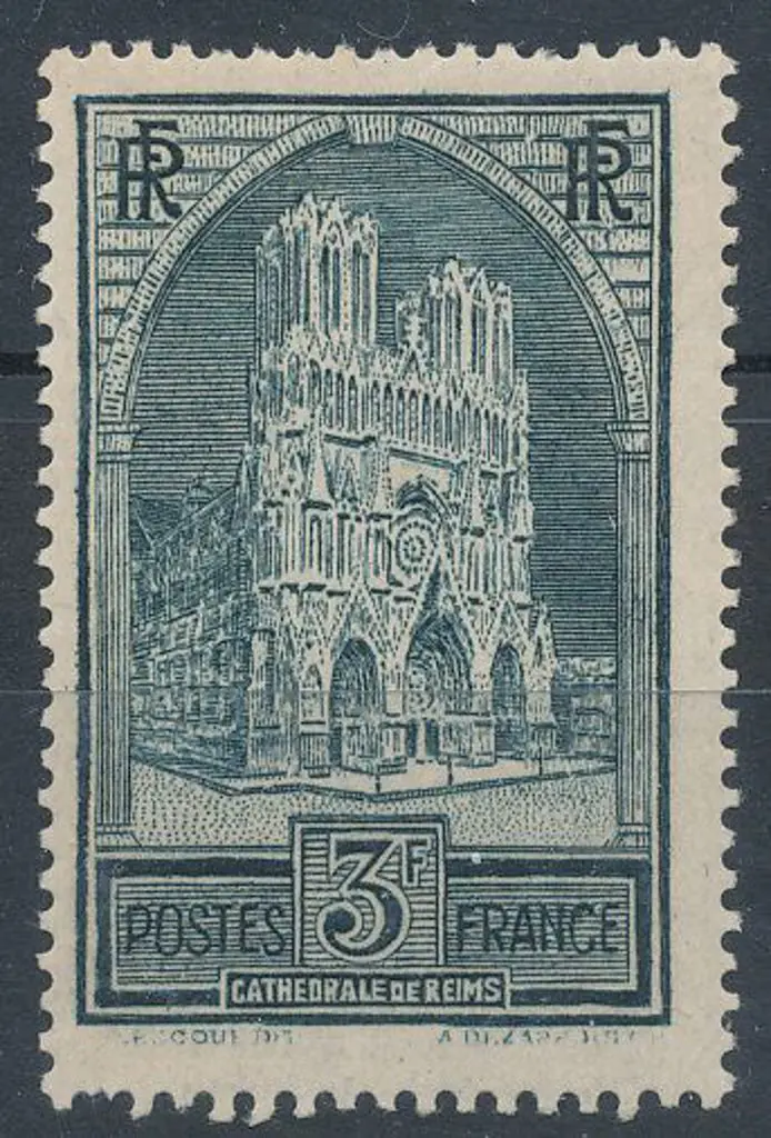 France 1929/33 3f slate blue Cathedral Type II. ... Image 1++