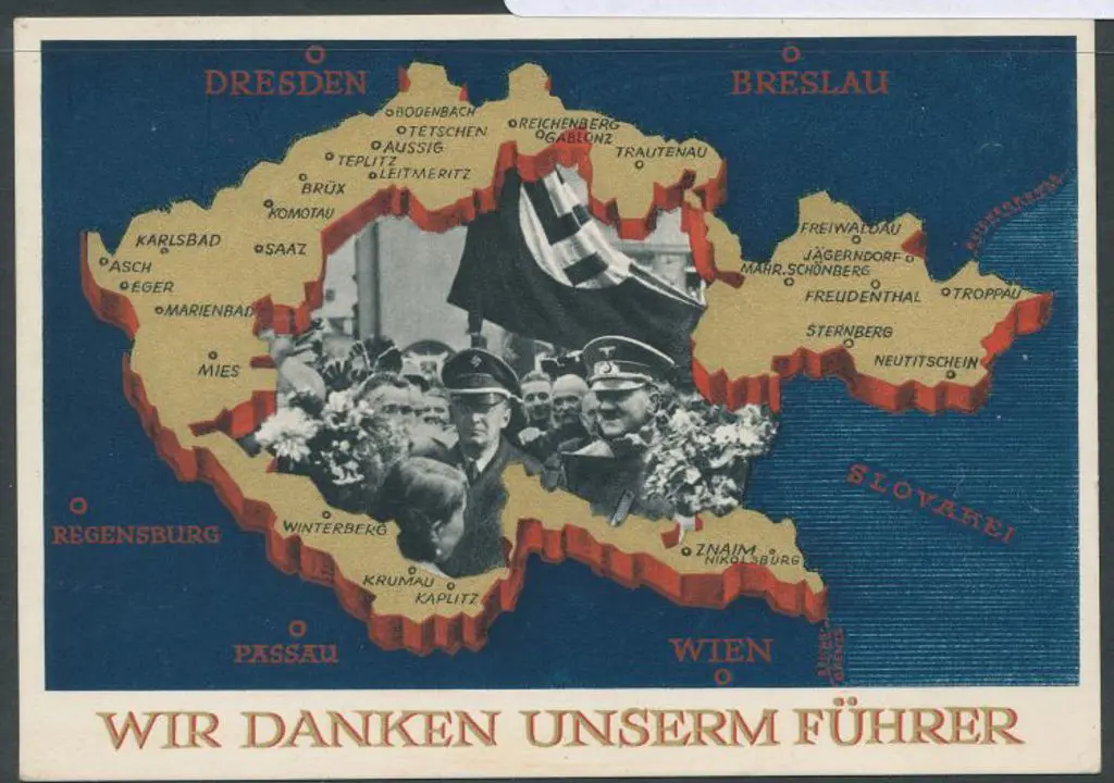 Germany 1938 Hitler in crowd with swastika flag on ... Image 1++