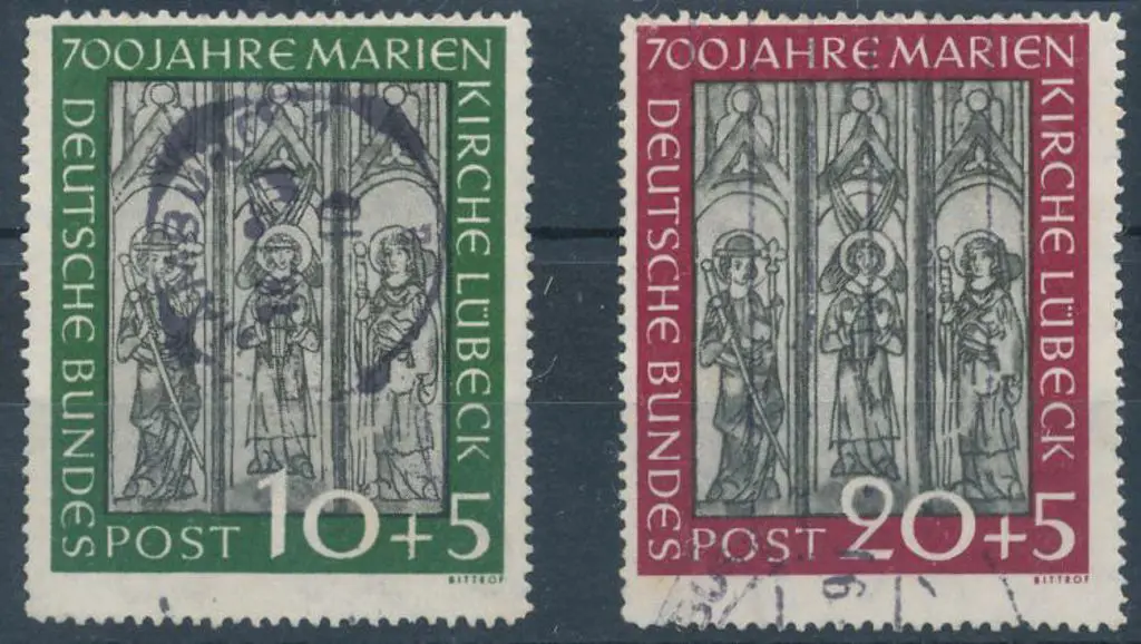 Germany West 1951 St Mary's Church pair fine used, ... Image 1++