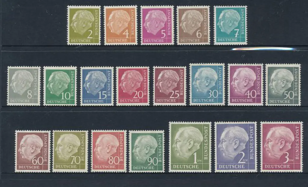 Germany West 1954 Heuss defins complete to DM3. ... Image 1++