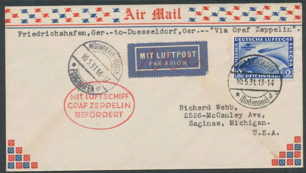 Germany - Zeppelin Mails 1931 (10th May) Nurnberg ... Image 1++