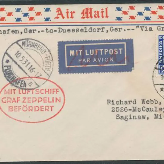 Germany - Zeppelin Mails 1931 (10th May) Nurnberg ...