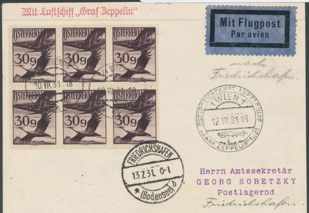 Germany - Zeppelin Mails 1931 (12th July) Austria ... Image 1++