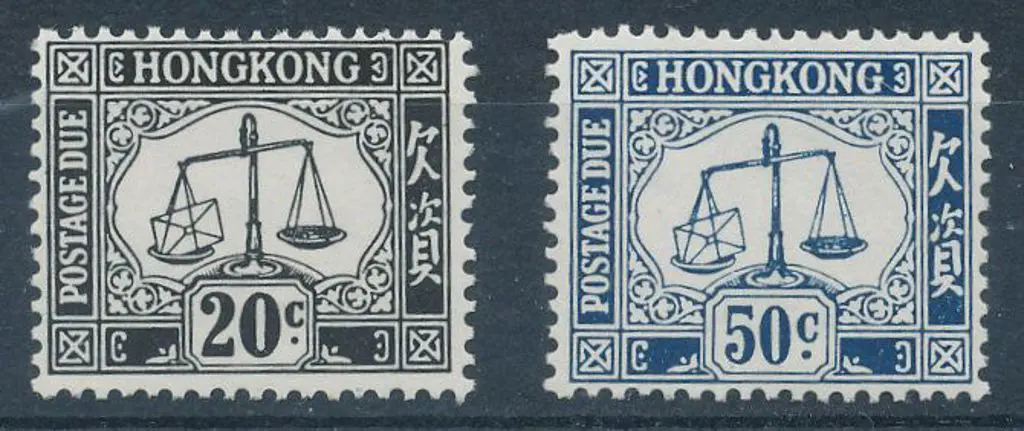 Hong Kong 1965 50c deep blue & 20c black Postage ... Image 1++