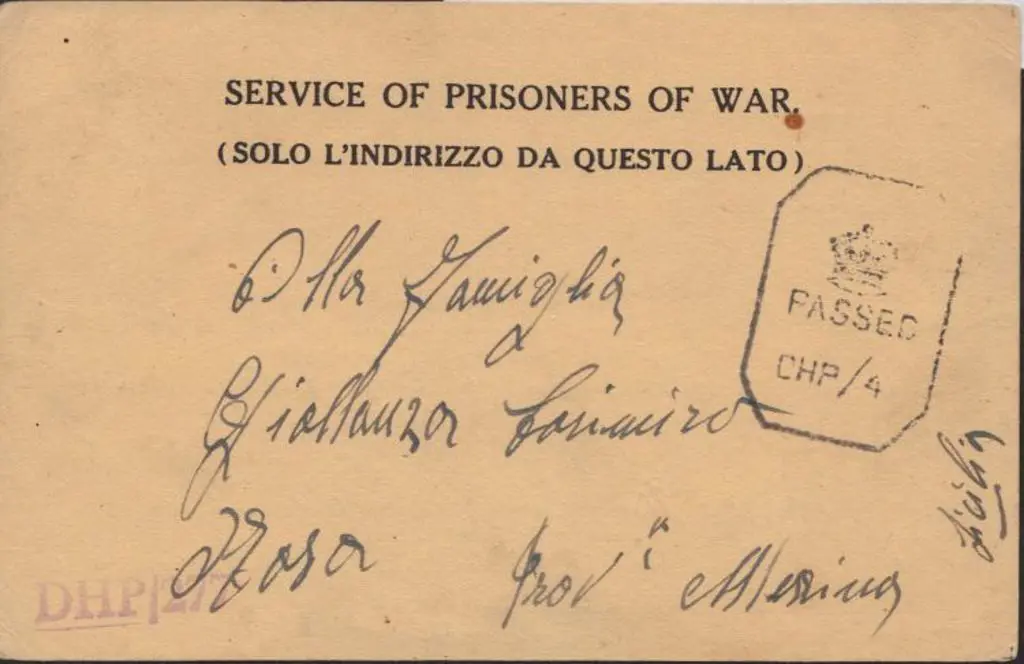 India 1944 Italian Prisoner of War postcard from ... Image 1++