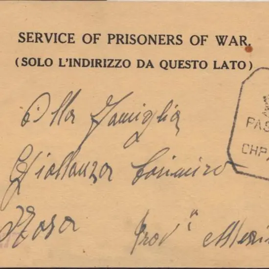 India 1944 Italian Prisoner of War postcard from ...