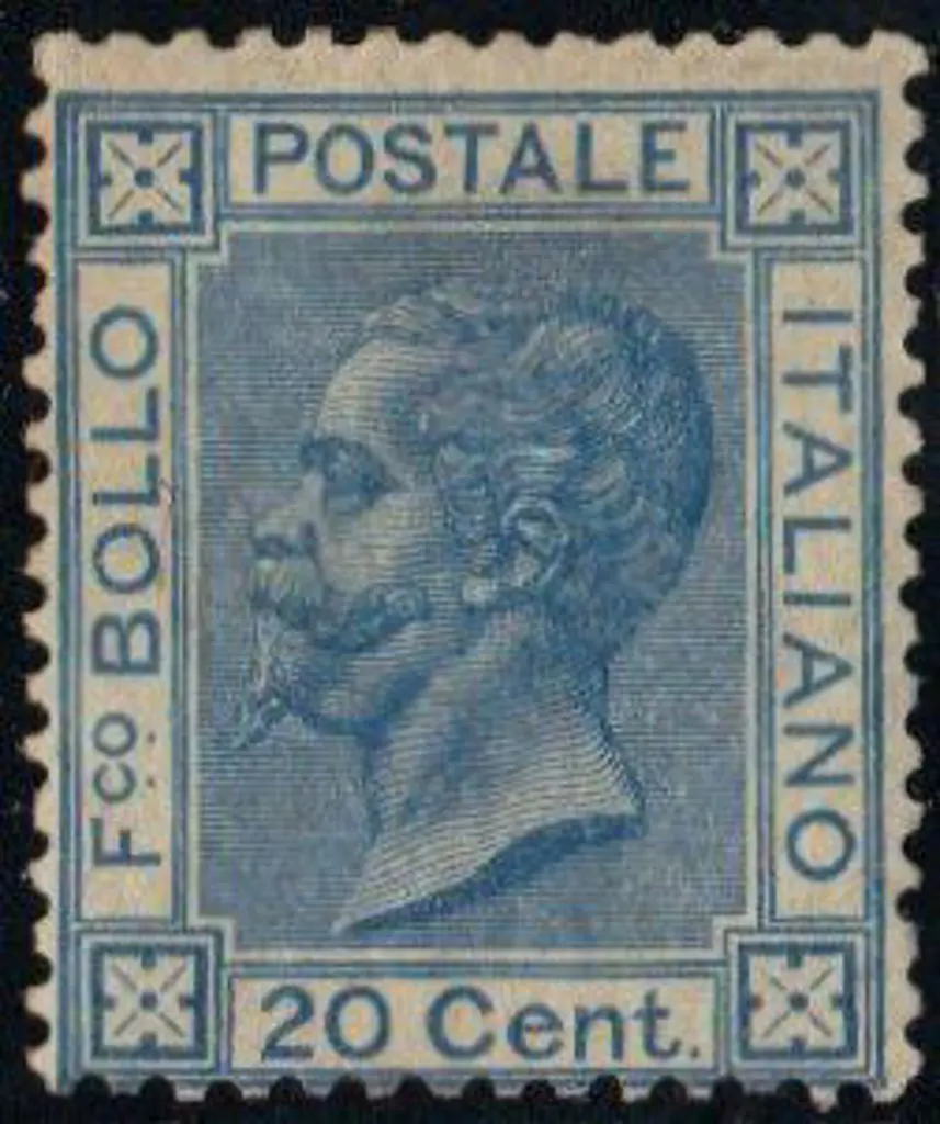Italy 1867 20¢ bright blue MLH. Centred low. SG ... Image 1++