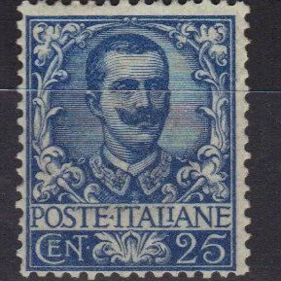 Italy 1901 25¢ deep blue MLH with typical streaky ...