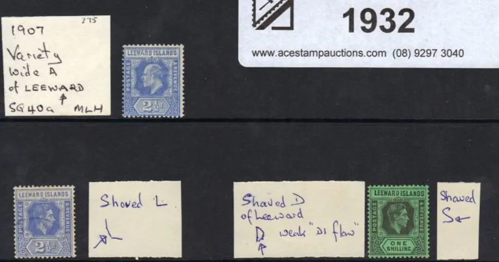 Leeward Islands 1907 2½d blue with "Wide A of ... Image 1++