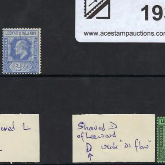 Leeward Islands 1907 2½d blue with "Wide A of ...