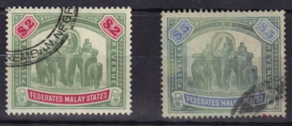 Malaya - Fed. Malay States 1900/10 $2 & $5 ... Image 1++