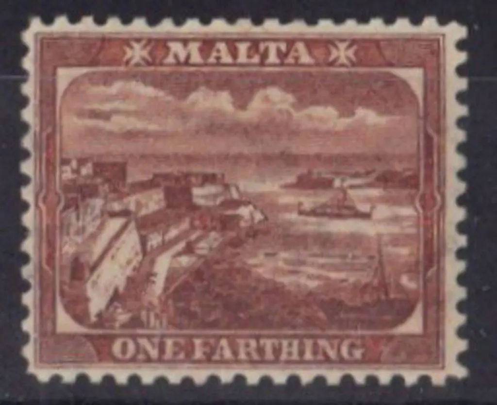 Malta 1899 ¼d brown harbour with wmk Crown to left ... Image 1++