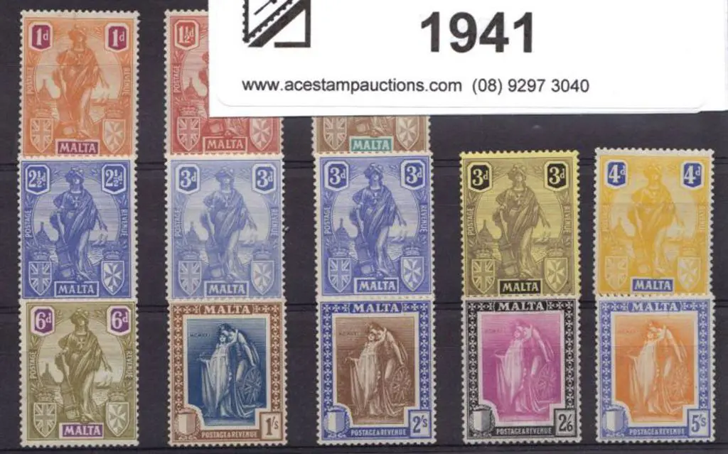 Malta 1922-26 1d - 5/- defins incl. 3d ... Image 1++