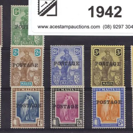 Malta 1926 "POSTAGE" ovpts set of 12 to 10/- bar ...