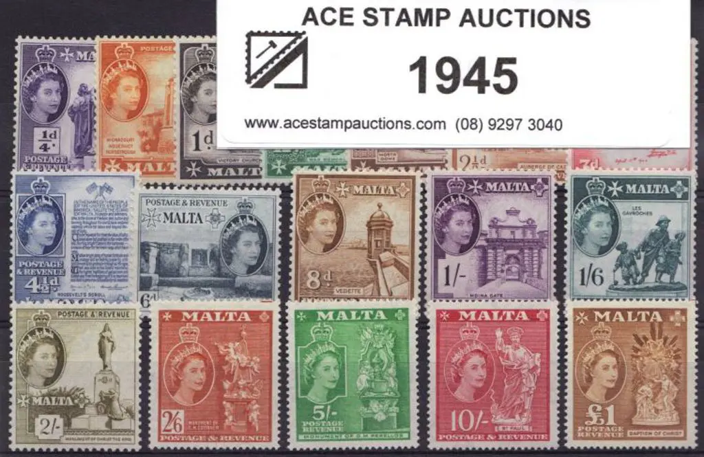 Malta 1956/58 ¼d - £1 QEII defins. Set of 17 MLH. ... Image 1++
