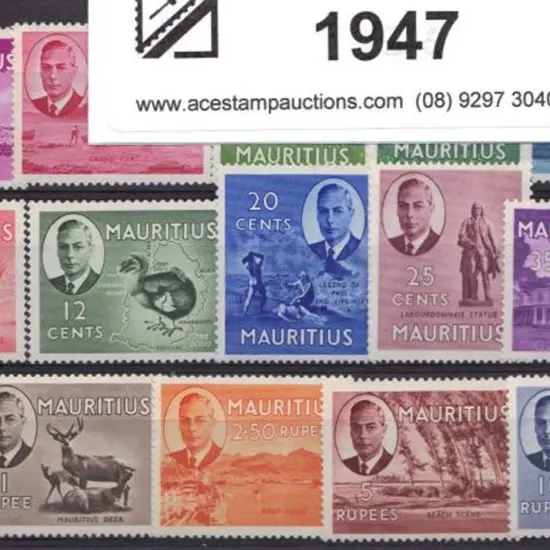 Mauritius 1950 1c - 10r. KGVI defins. Set of 15. ...
