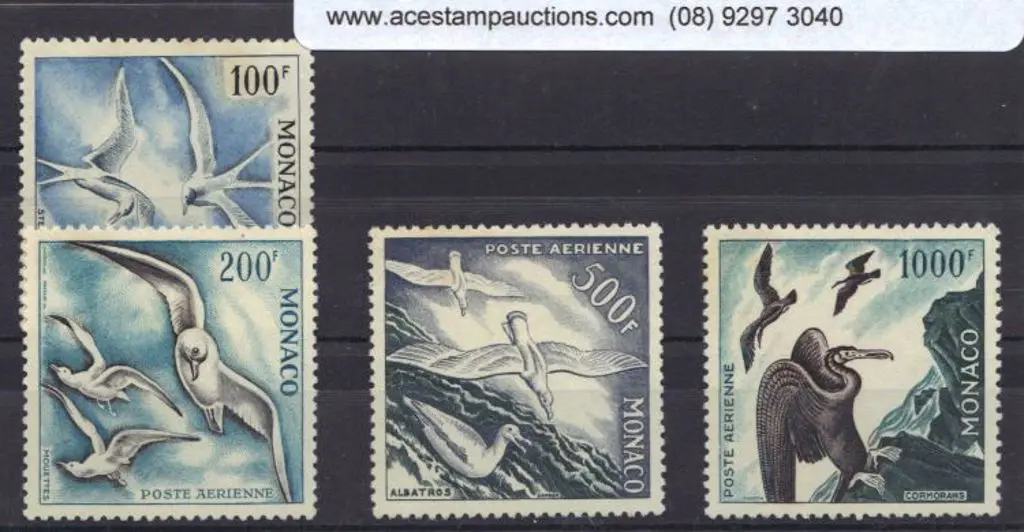 Monaco 1955 Birds Airmails 100f to 1000f. Perf. ... Image 1++