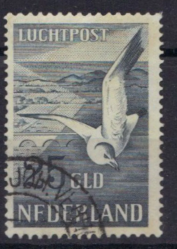 Netherlands 1951 25gld Seagull airmail F/U. SG743 ... Image 1++