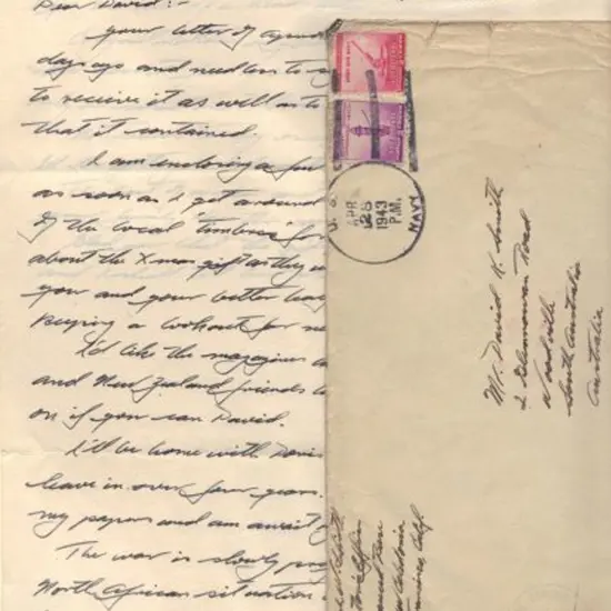 New Caledonia 1943 (Apr) long cover franked US 3¢ ...