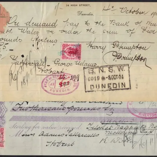 New Zealand 1904 money orders for £5 & £2000 ...
