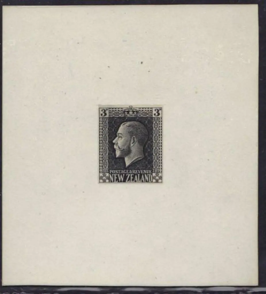 New Zealand 1915 3d KGV sideface imperf die proof ... Image 1++
