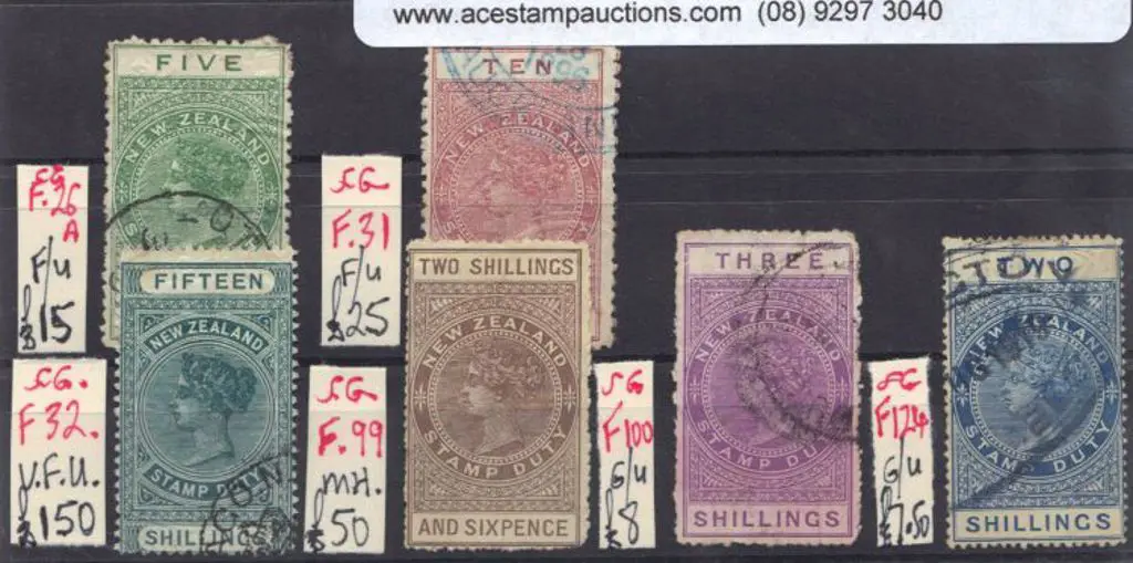 New Zealand QV long fiscals with 2/-, 2/6d, 3/-, ... Image 1++