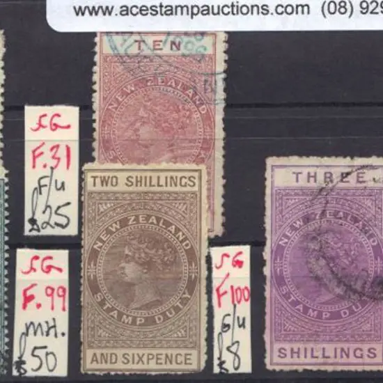 New Zealand QV long fiscals with 2/-, 2/6d, 3/-, ...