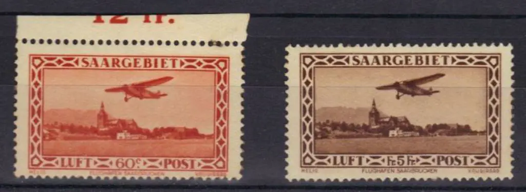 Saar 1932 60c & 5f Airs MUH. Mi 158/59 Cat. €180 Image 1++
