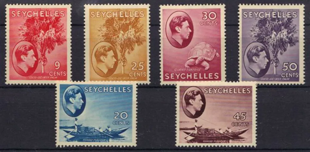 Seychelles 1938 9c scarlet, 20c blue, 25c brown ... Image 1++