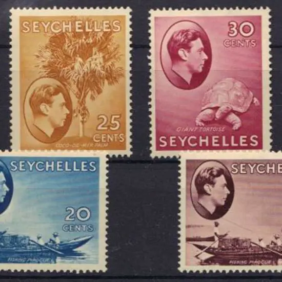 Seychelles 1938 9c scarlet, 20c blue, 25c brown ...
