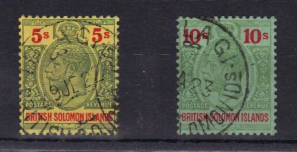 Solomon Islands 1914 5/- & 10/- KGV both fine used ... Image 1++